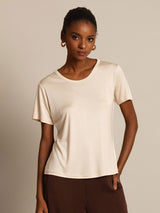 [Beige] SilkSilky-ES Manga corta Cuello Redondo Camisetas de Mujer 005