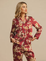 [Dragón Vino] SilkSilky-ES Long Sleeve Lapel Collar Pijamas de mujer 003