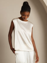 [Blanco] SilkSilky-ES Cap Sleeve Round Neck Camisetas de Mujer 007
