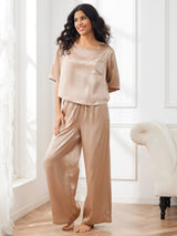 [Champán] SilkSilky-ES Half Sleeve Round Neck Pijamas de mujer 006