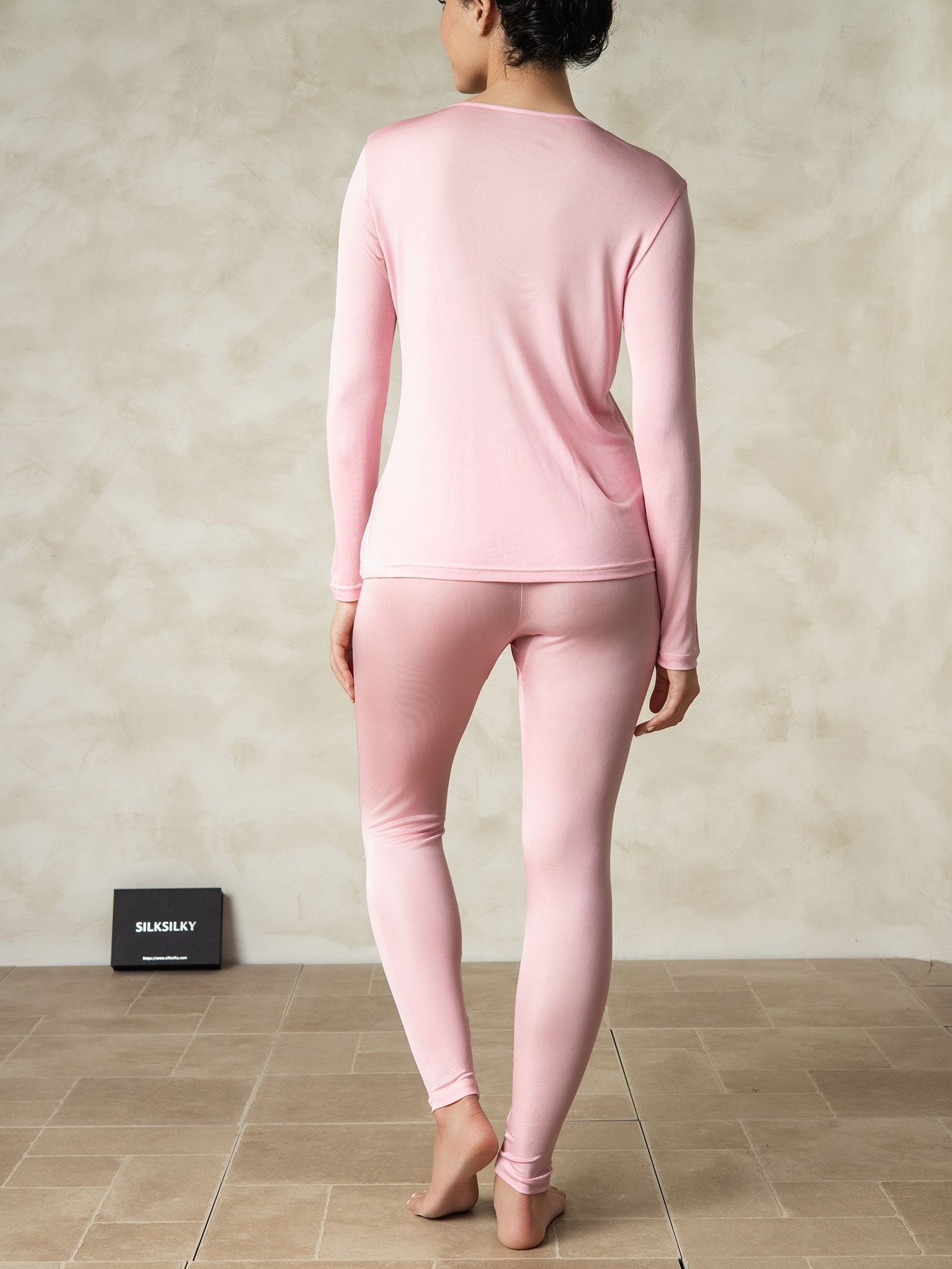 [Rosa] SilkSilky-ES Manga larga Cuello Redondo Ropa Interior Larga Mujer 002