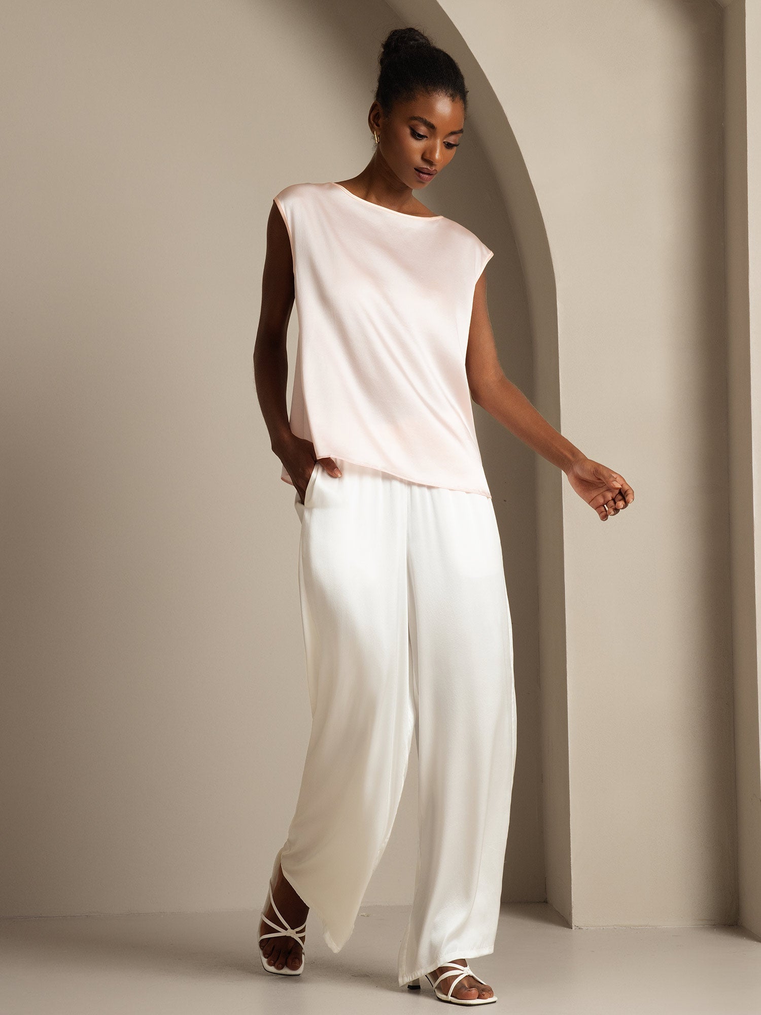 [Rosa] SilkSilky-ES 19Momme Seda Womens T-Shirt 004,