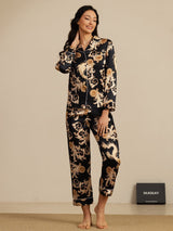 [Dragón Negro] SilkSilky-ES Long Sleeve Lapel Collar Pijamas de mujer 008