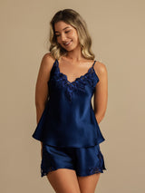[Azul Oscuro] SilkSilky-ES Spaghetti Strap V Neck Conjunto de tirantes 001