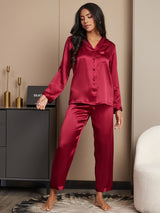 [Vino] SilkSilky-ES Long Sleeve Lapel Collar Pijamas de mujer 001