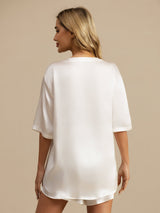 [Blanco] SilkSilky-ES Short Sleeve Round Neck Pijamas de mujer 002
