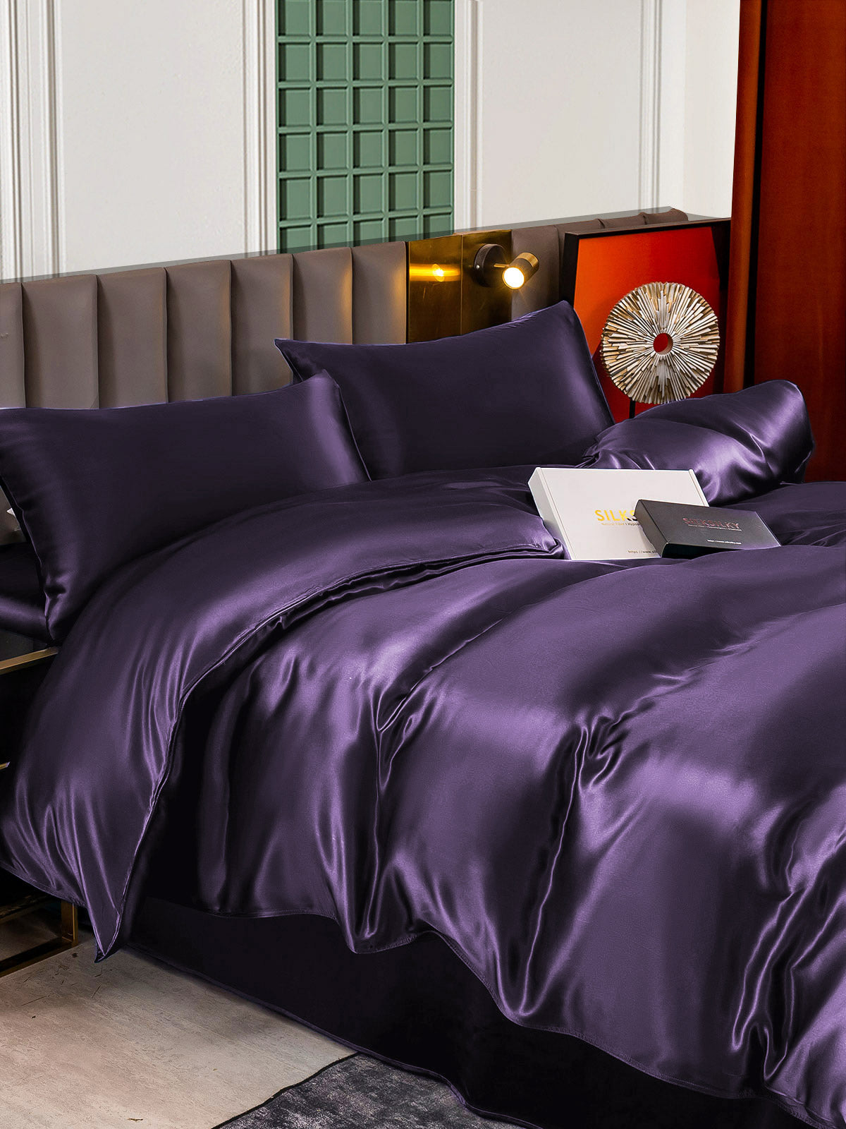 [Morado Oscuro] SilkSilky-ES 22Momme Seda Pura Bedding Set 005,