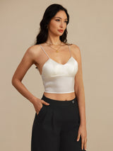 [Blanco] SilkSilky-ES Spaghetti Strap V Neck Top de tirantes 001