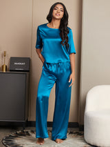 [Azul Real] SilkSilky-ES Half Sleeve Round Neck Pijamas de mujer 004