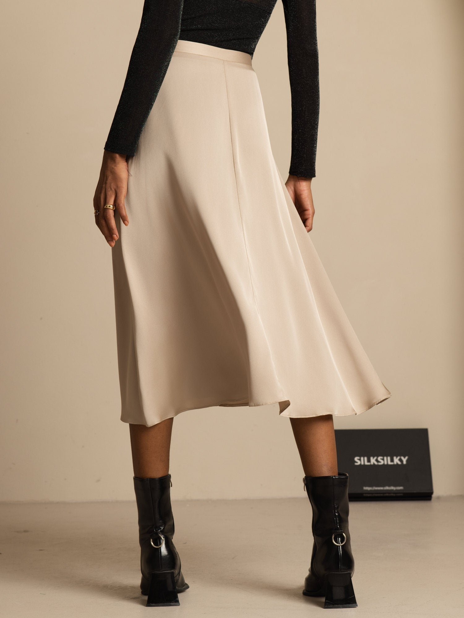 [Marrón Claro] SilkSilky-ES 19Momme Seda Skirt 002