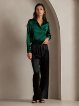 [Verde Oscuro] SilkSilky-ES Long Sleeve Lapel Collar Blusas de Mujer 005
