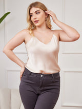 [Beige] SilkSilky-ES Spalline Sottili Cuello en V Top de tirantes talla grande 001