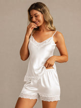 [Blanco] SilkSilky-ES Spaghetti Strap V Neck Conjunto de tirantes 003