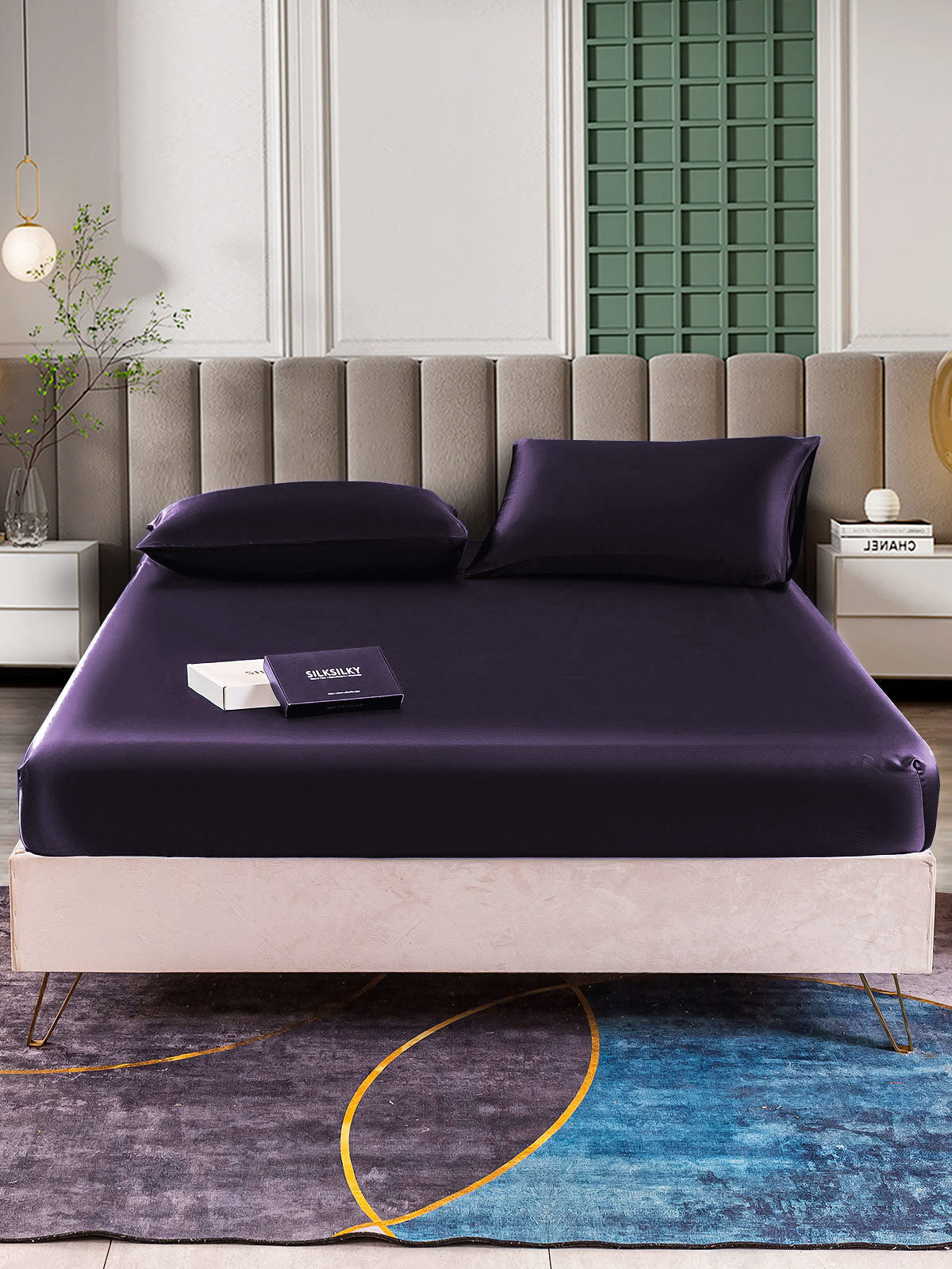 [Morado Oscuro] SilkSilky-ES 22Momme Seda Pura Bedding Set 001,