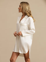 [Blanco] SilkSilky-ES Long Sleeve Lapel Collar Camisas de dormir 005