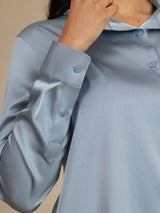 [Azul Grisáceo] SilkSilky-ES Long Sleeve Lapel Collar Blusas de Mujer 004