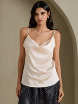[Beige] SilkSilky-ES Spaghetti Strap Cowl Neck Top de tirantes 001
