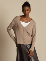 [Marrón Claro] SilkSilky-ES Long Sleeve Cárdigan Mujer 001