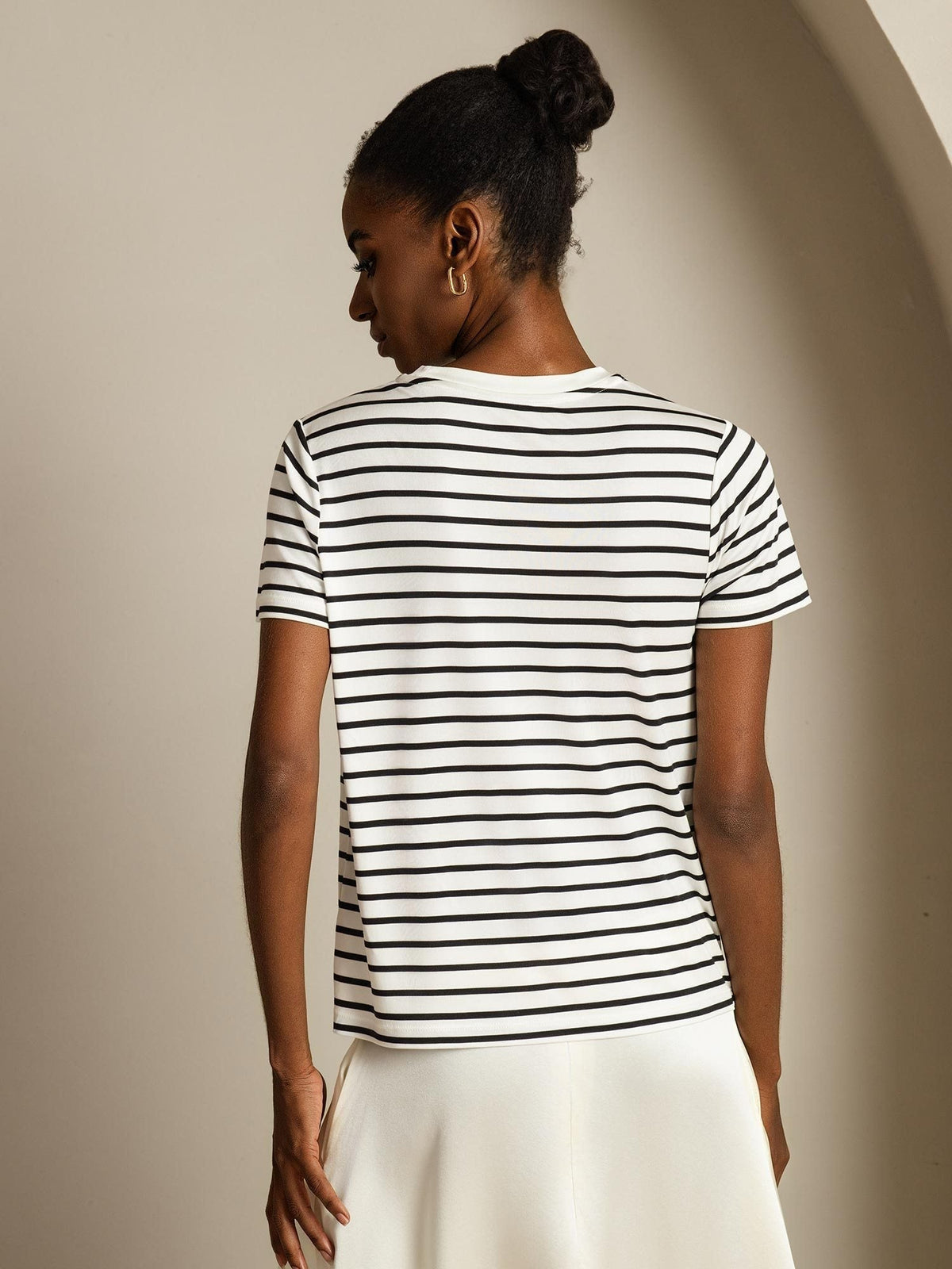 [Raya Blanca] SilkSilky-ES Short Sleeve Crew Neck Camisetas de Mujer 002