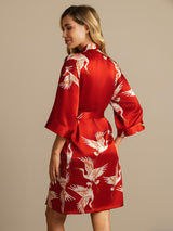 [Rojo Oscuro] SilkSilky-ES 3/4 Sleeve Bata de mujer 002