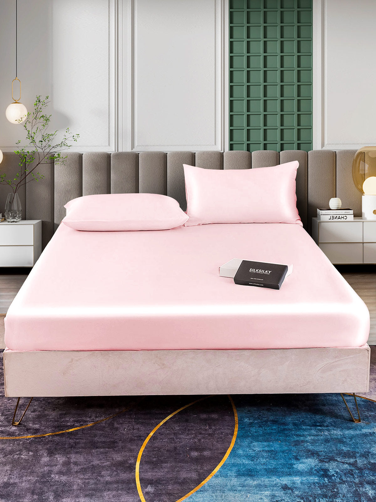 SilkSilky ES 25Momme Seda Pura Bedding Set Rosa 002