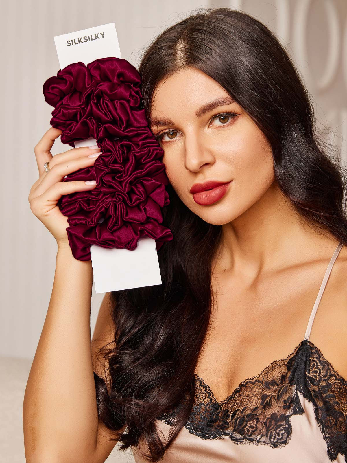 [Fucsia] SilkSilky-ES 19Momme Seda Pura Scrunchie 001,