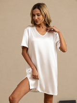 [Blanco] SilkSilky-ES Half Sleeve V Neck Camisón 003