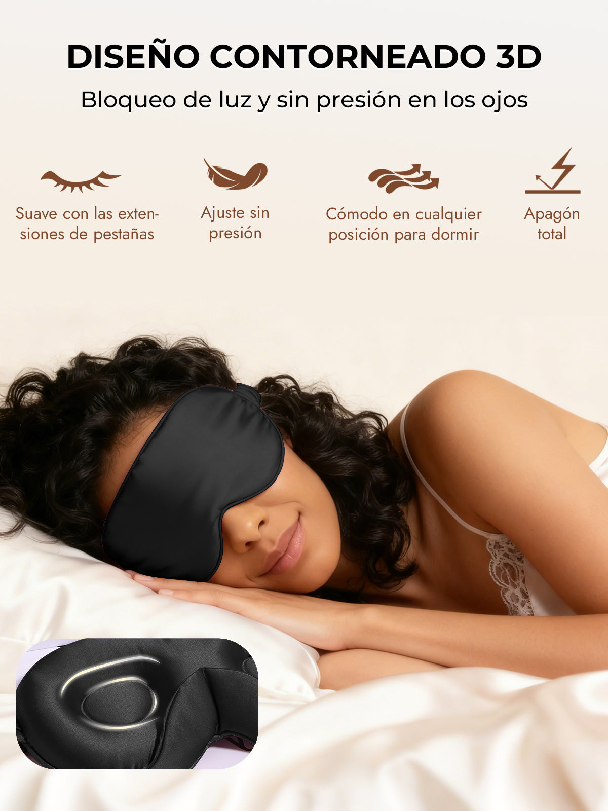 [Negro] SilkSilky-ES Seda Pura Eye Mask 006