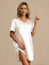 [Blanco] SilkSilky-ES Half Sleeve V Neck Camisón 001