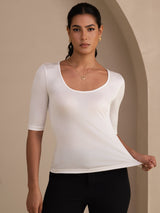 [Blanco] SilkSilky-ES Half Sleeve Camisetas de Mujer 005