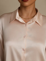 [Rosa Claro] SilkSilky-ES Long Sleeve Lapel Collar Blusas de Mujer 003