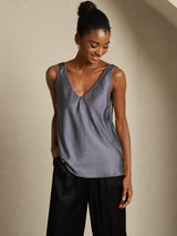 [Gris Oscuro] SilkSilky-ES Sleeveless V Neck Top de tirantes 003