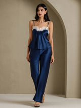 [Azul Oscuro] SilkSilky-ES Spaghetti Strap V Neck Top de tirantes 006