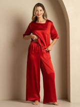 [Vino] SilkSilky-ES Half Sleeve Round Neck Pijamas de mujer 007