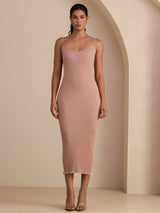 [Rosa] SilkSilky-ES Spaghetti Strap Boat Neck Vestido 006