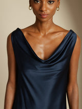[Azul Oscuro] SilkSilky-ES Sleeveless Cowl Neck Vestido 003