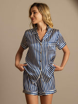 [Azul Oscuro] SilkSilky-ES Seda Pura Womens Pajamas 004,