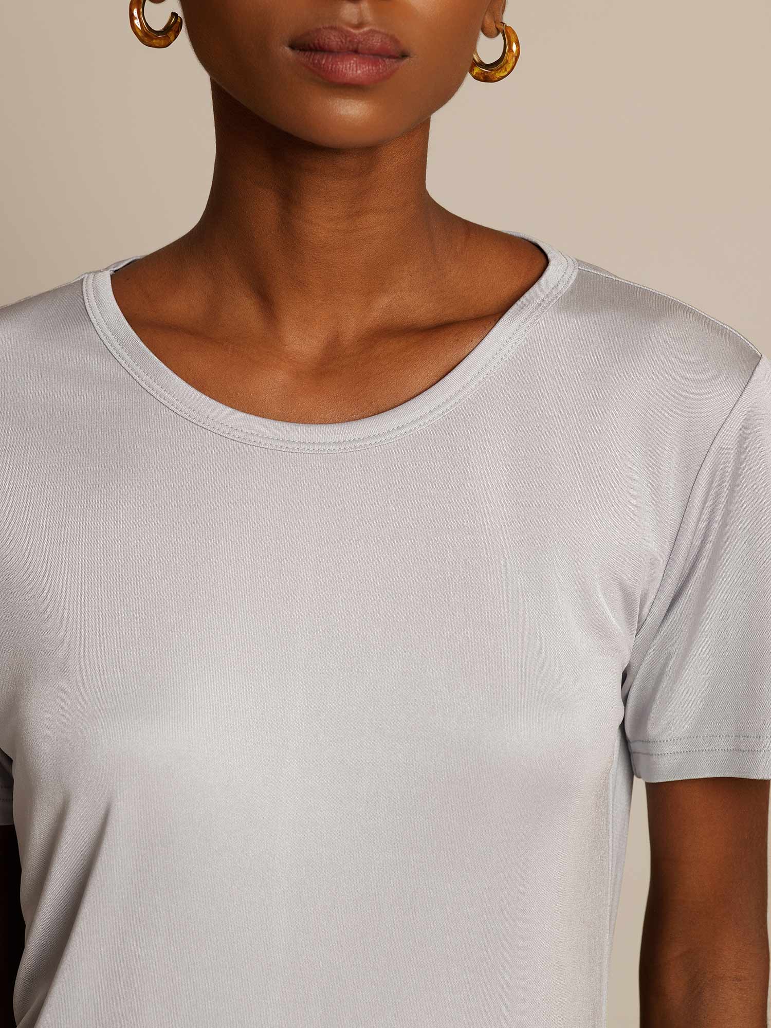 [Plata] SilkSilky-ES Manga corta Cuello Redondo Camisetas de Mujer 004