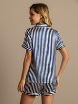 [Azul Oscuro] SilkSilky-ES Seda Pura Womens Pajamas 002,