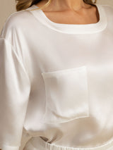 [Blanco] SilkSilky-ES Short Sleeve Round Neck Pijamas de mujer 004