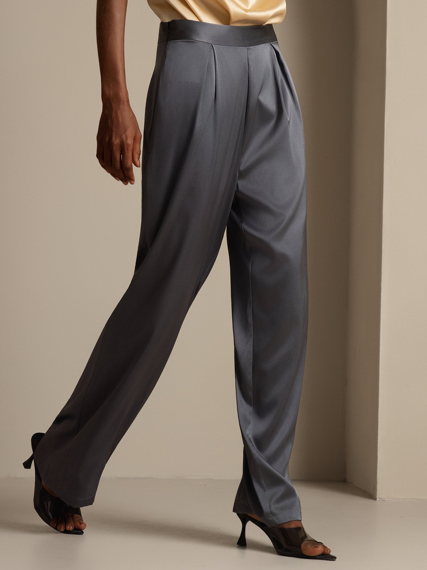 [Gris Oscuro] SilkSilky-ES 19Momme Seda Womens Pants 003,