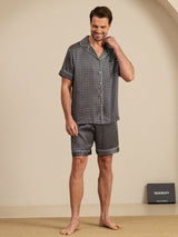 [Ginkgo Negro] SilkSilky-ES Short Sleeve Lapel Collar Pijamas de hombre 003