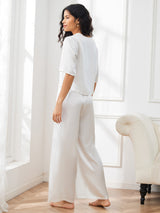 [Blanco] SilkSilky-ES Half Sleeve Round Neck Pijamas de mujer 002