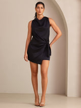 [Negro] SilkSilky-ES Sleeveless Cowl Neck Vestido 001