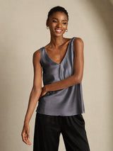 [Gris Oscuro] SilkSilky-ES Sleeveless V Neck Top de tirantes 004