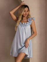 [Azul Grisáceo] SilkSilky-ES Sleeveless Square Neck Camisón 006