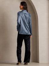 [Verde Azulado Real] SilkSilky-ES Long Sleeve Lapel Collar Blusas de Mujer 002