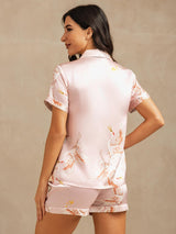 [Rosa] SilkSilky-ES Short Sleeve Lapel Collar Pijamas de mujer 002