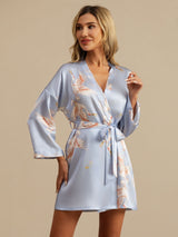 [Azul Claro] SilkSilky-ES 3/4 Sleeve Bata de mujer 001