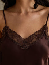 [Marrón] SilkSilky-ES V Neck Top de tirantes 004
